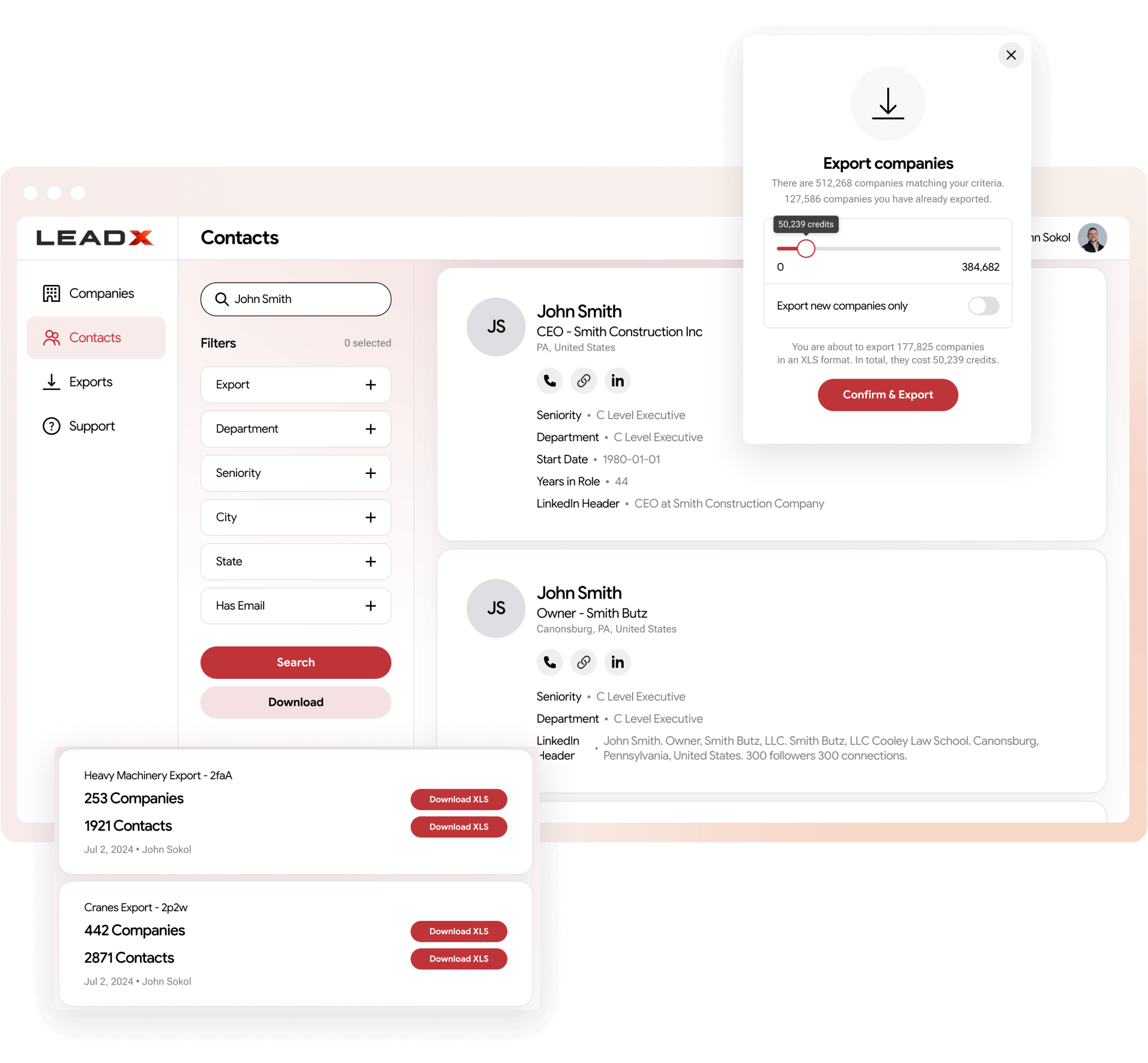 LeadX Contact Listing Interface