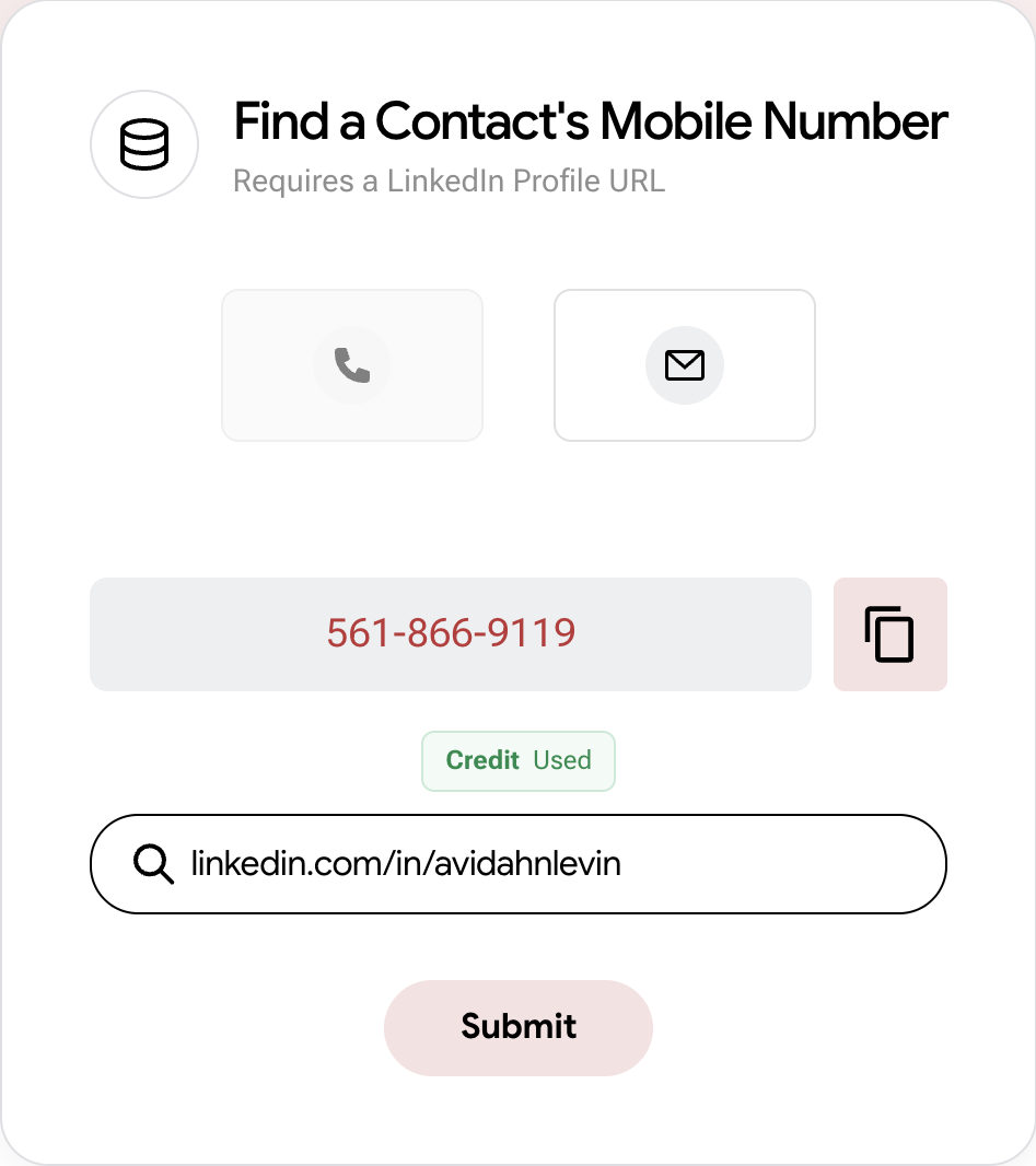 LeadX mobile number enrichment tool showing a mobile result